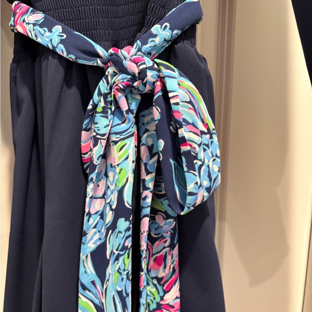 Lilly Pulitzer Navy Blue Dress with Floral Sash - Picture 5 of 7
